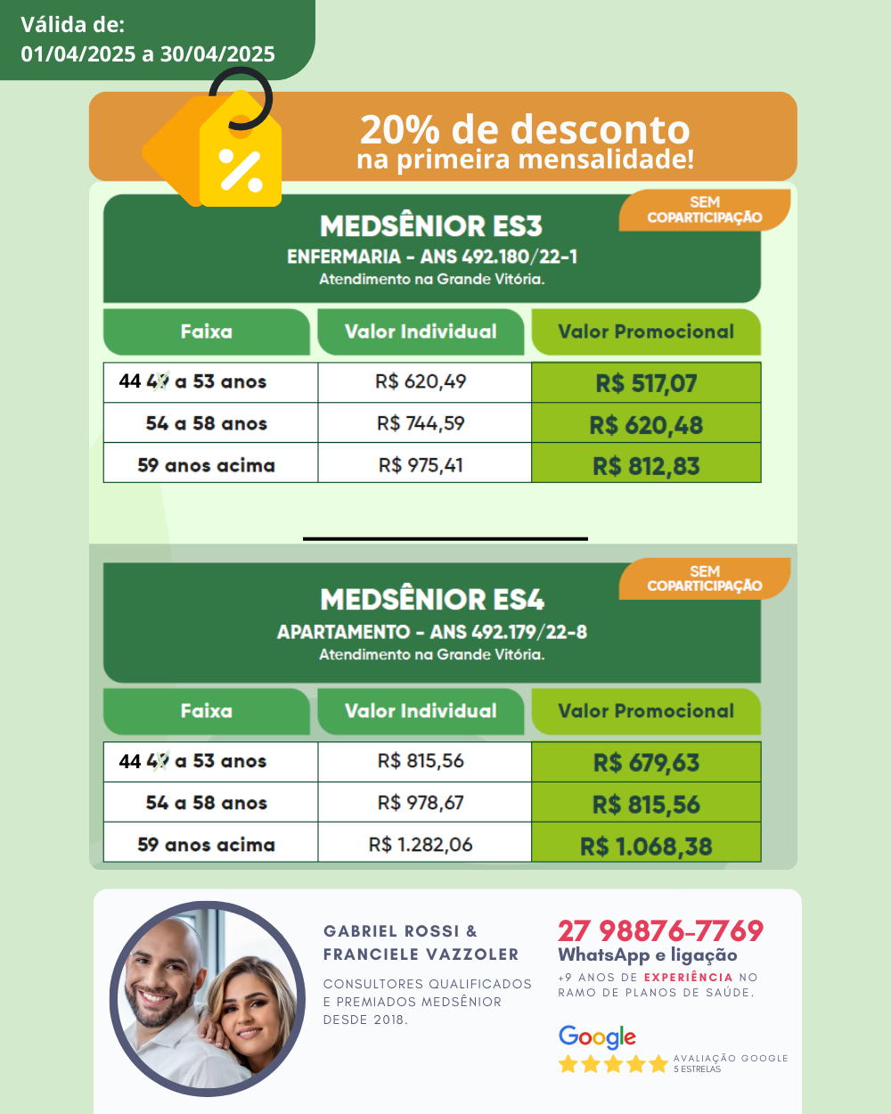 Tabela MedSênior Julho 2024